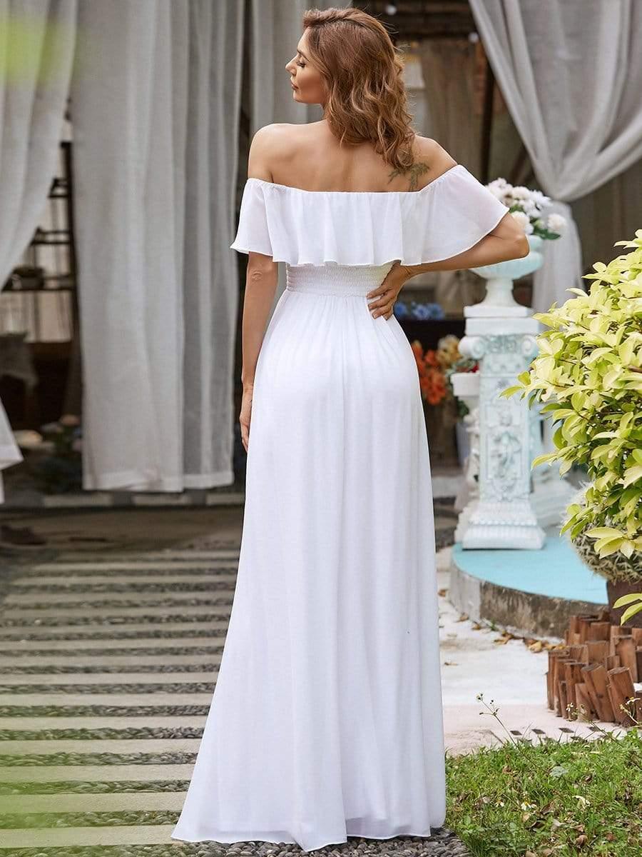 Plain Off Shoulder Chiffon Wedding Dress with Side Split