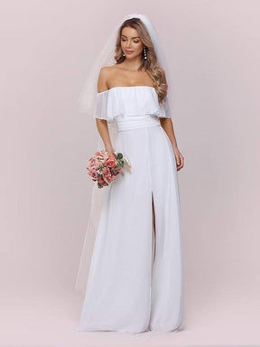 Plain Off Shoulder Chiffon Wedding Dress with Side Split