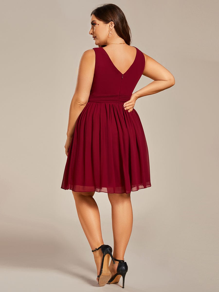 Plus Size Sleeveless V-Neck Knee-Length Chiffon Bridesmaid Dress #color_Burgundy