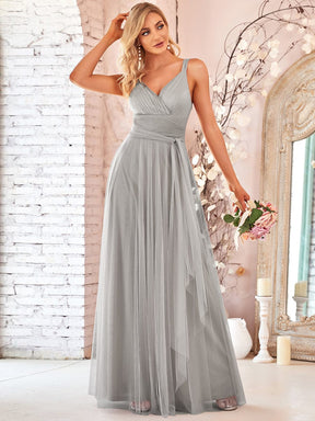 Custom Size Floor Length Double V Neck Tulle Bridesmaid Dresses