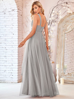 Floor Length Double V Neck Tulle Bridesmaid Dresses
