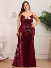 Sexy Spaghetti Straps Plus Size Sequin Evening Gowns for Women #color_Burgundy