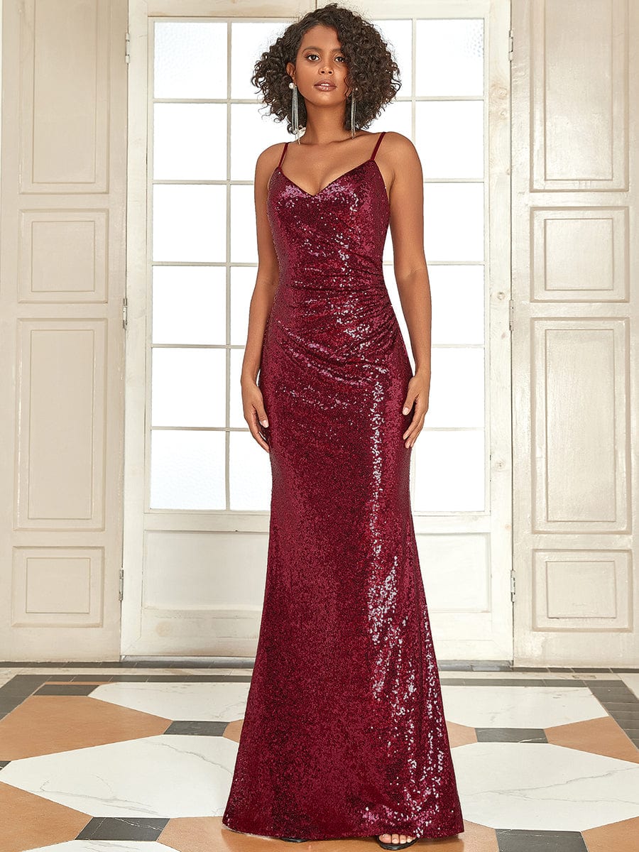 Sexy Spaghetti Straps Fishtail Sequin Evening Gowns for Women
