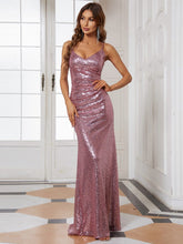 Sexy Spaghetti Straps Fishtail Sequin Evening Gowns for Women #color_Purple Orchid