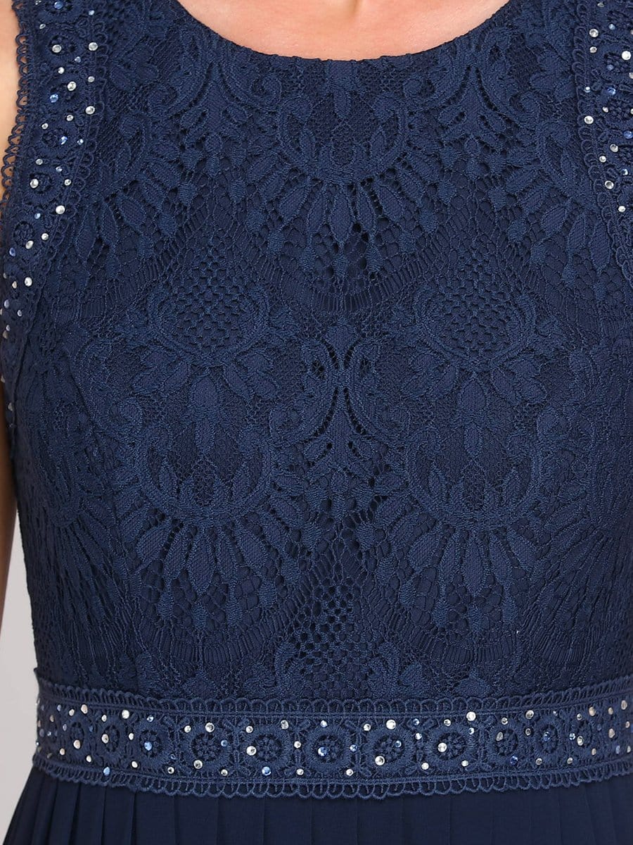 Empire Waist Sleeveless Maxi Long A Line Lace Bridesmaid Dresses #color_Navy Blue
