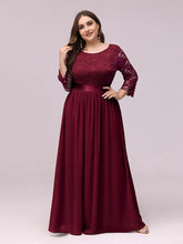 Plus Size See-Through Floor Length Lace Bridesmaid Dress With Half Sleeve #color_Burgundy