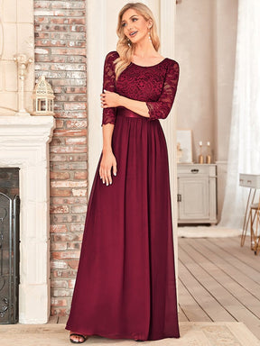 Custom Size Elegant Round Neck A Line See-Through Lace Evening Dress