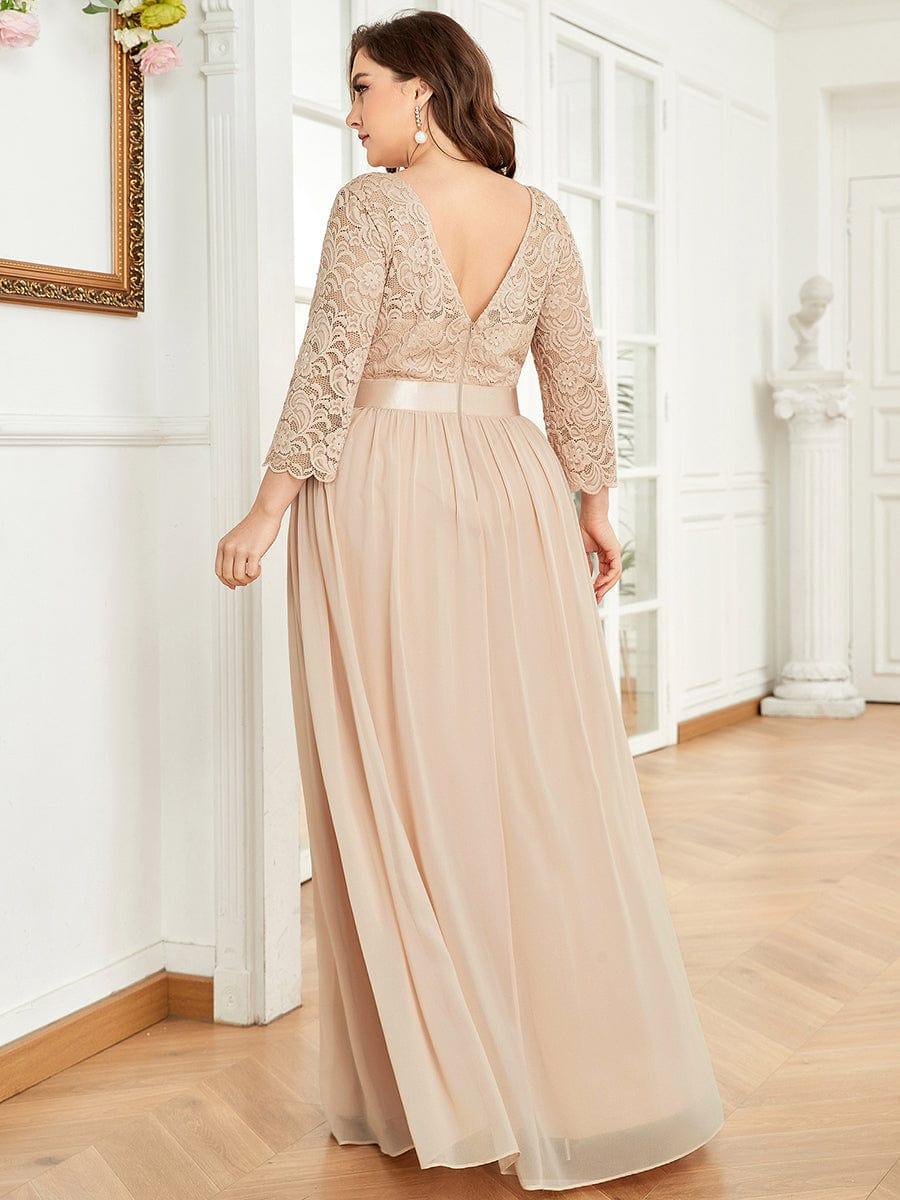 Plus Size See-Through Floor Length Lace Bridesmaid Dress With Half Sleeve #color_Blush