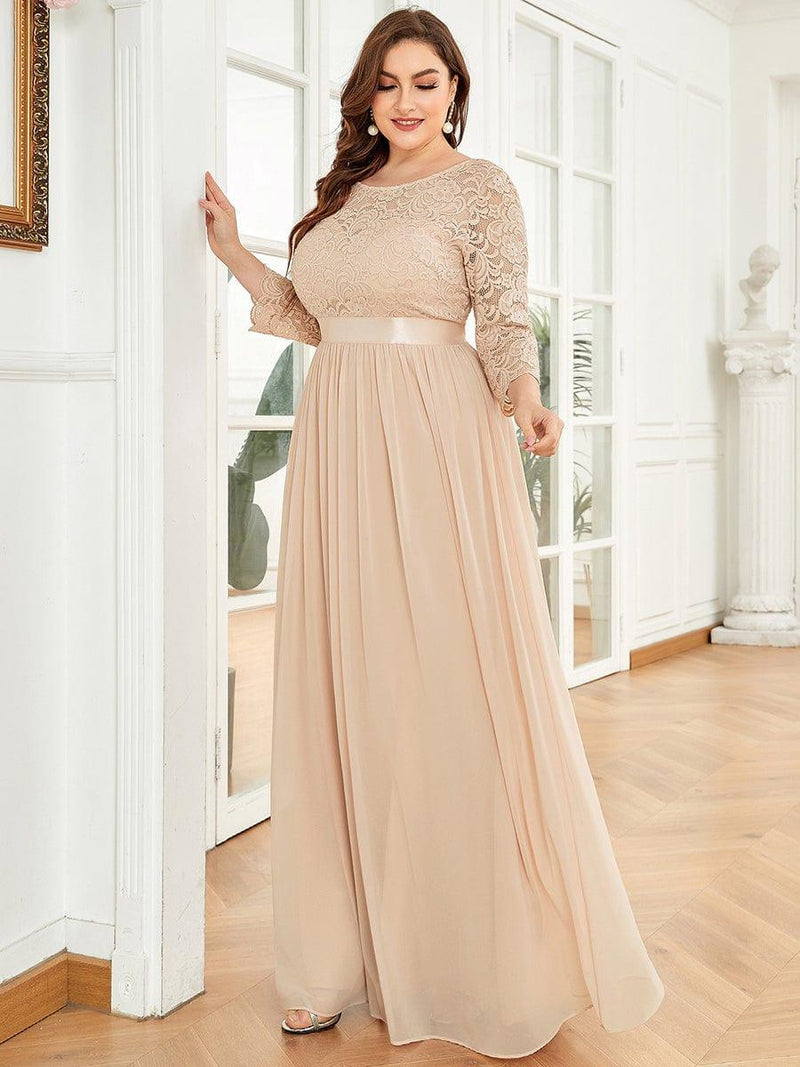 Lace See Through with Beaded Bodice Gowns Fuchsia Plus Size