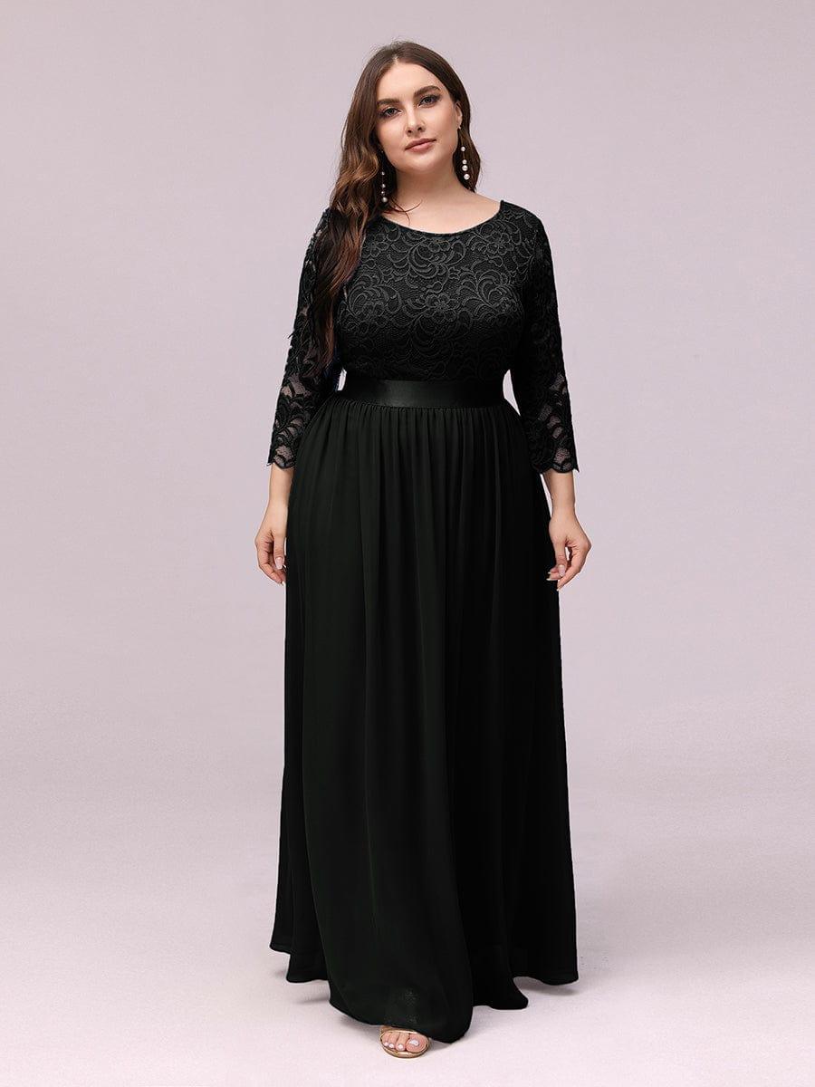 Plus Size See-Through Floor Length Lace Bridesmaid Dress With Half Sleeve #color_Black