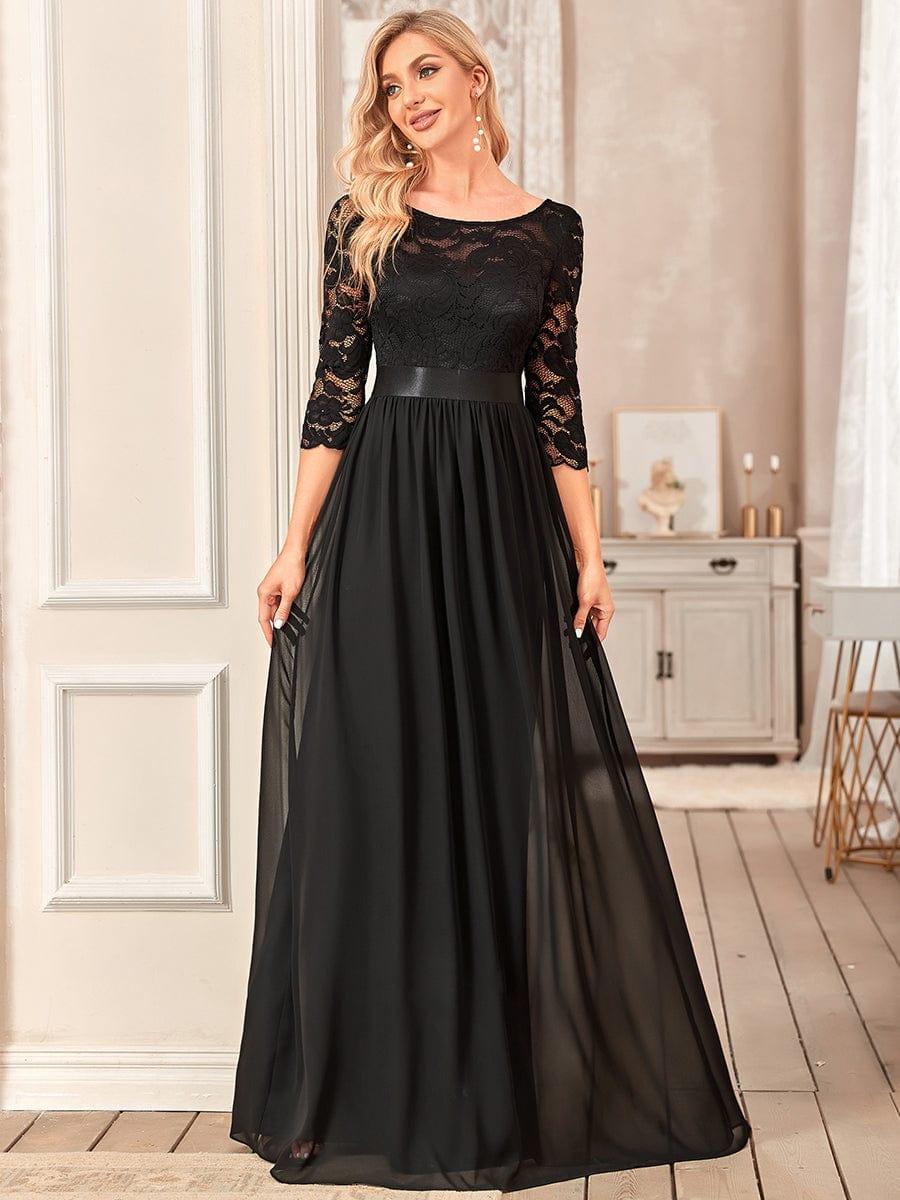 FAUN See Through Floor Length Lace Bridesmaid Dress Half Sleeve