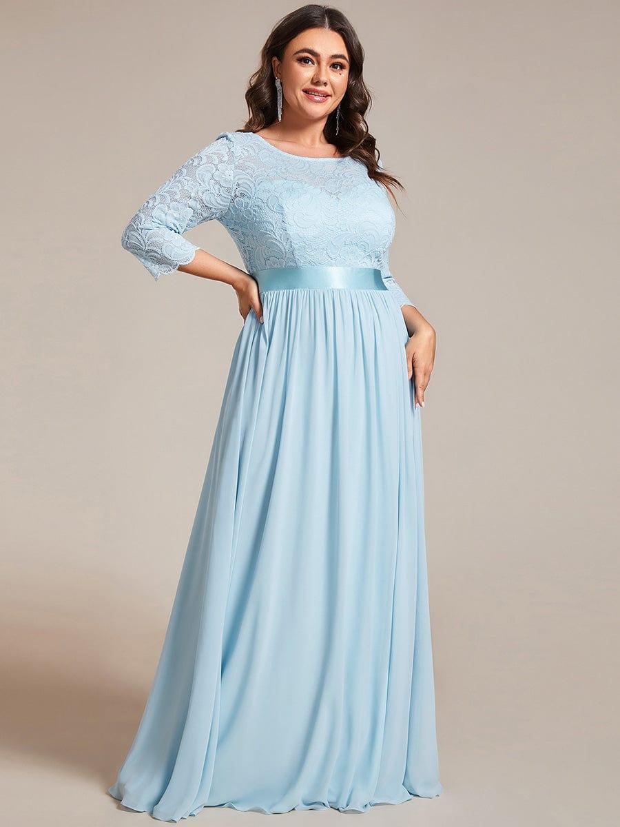 See-Through Floor Length Lace Evening Dress with Half Sleeve #color_Sky Blue