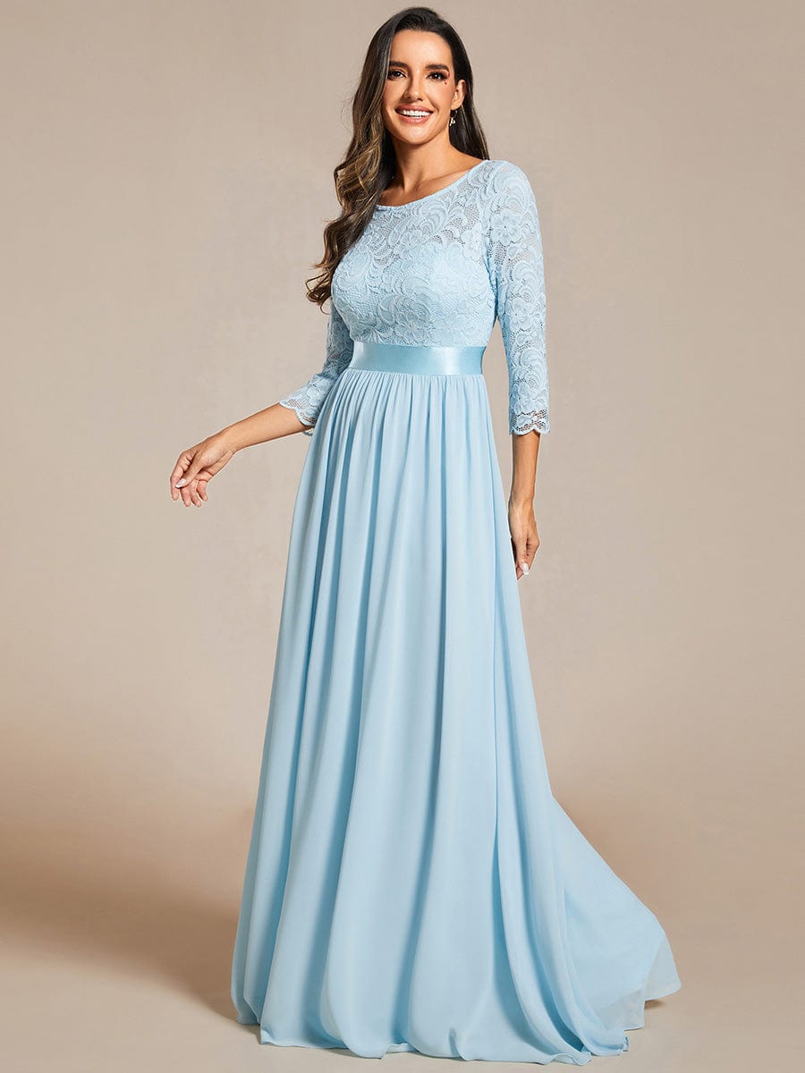 See-Through Floor Length Lace Evening Dress with Half Sleeve #color_Sky Blue