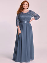 Plus Size See-Through Floor Length Lace Bridesmaid Dress With Half Sleeve #color_Dusty Navy