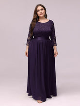 Plus Size See-Through Floor Length Lace Bridesmaid Dress With Half Sleeve #color_Dark Purple