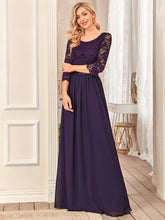 See-Through Floor Length Lace Evening Dress with Half Sleeve #color_Dark Purple