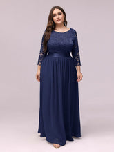 Plus Size See-Through Floor Length Lace Bridesmaid Dress With Half Sleeve #color_Navy Blue