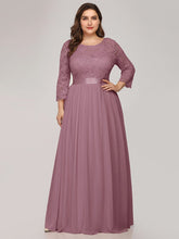 Plus Size See-Through Floor Length Lace Bridesmaid Dress With Half Sleeve #color_Purple Orchid