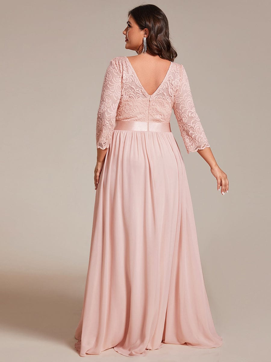 Plus Size See-Through Floor Length Lace Bridesmaid Dress With Half Sleeve #color_Pink