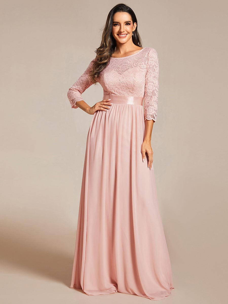 See-Through Floor Length Lace Bridesmaid Dress with Half Sleeve