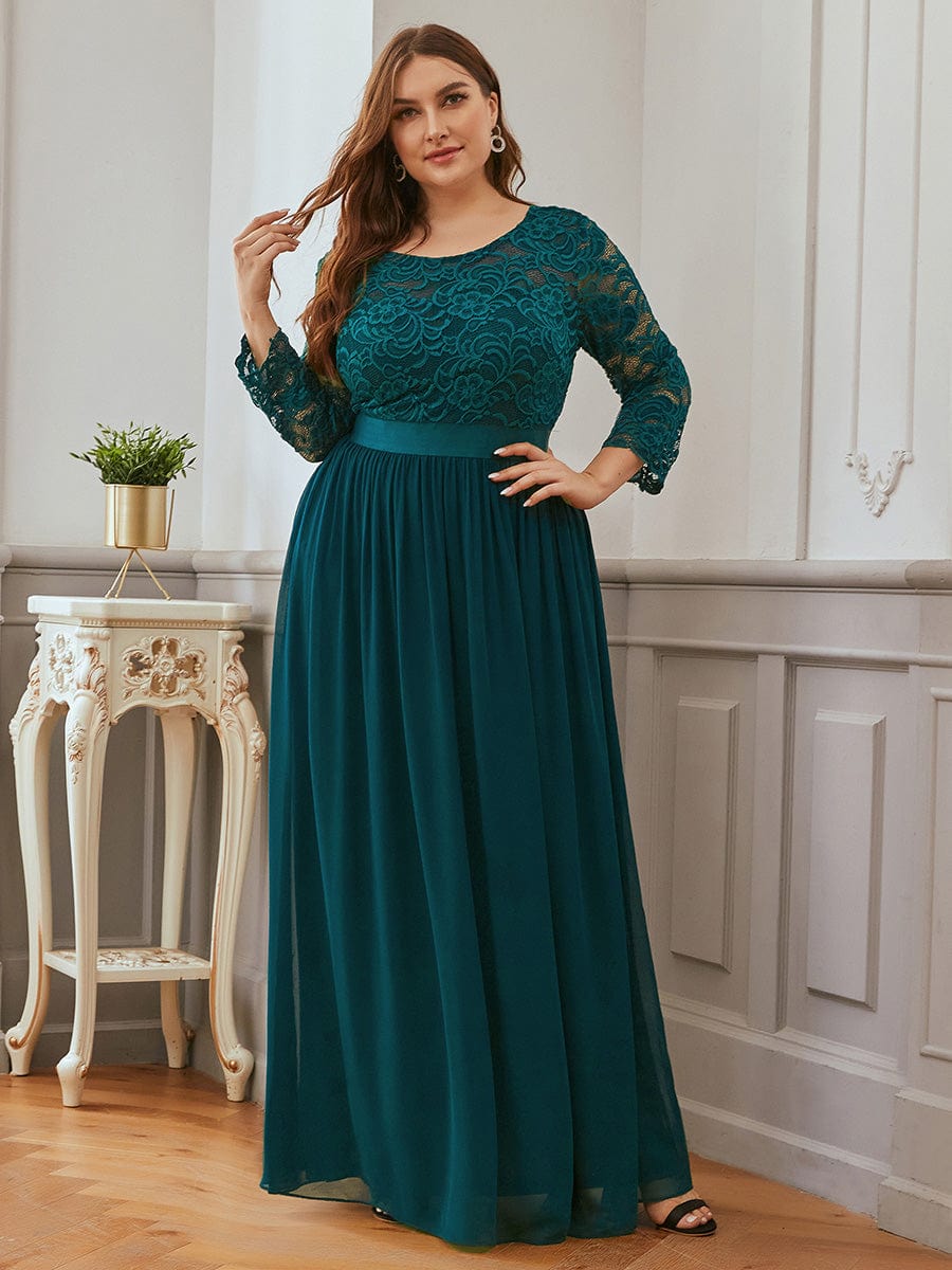 Plus Size See-Through Floor Length Lace Bridesmaid Dress With Half Sleeve