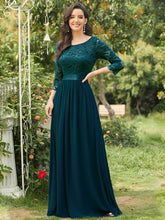 See-Through Floor Length Lace Evening Dress with Half Sleeve #color_Teal