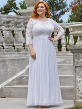 Plus Size See-Through Floor Length Lace Bridesmaid Dress With Half Sleeve #color_White