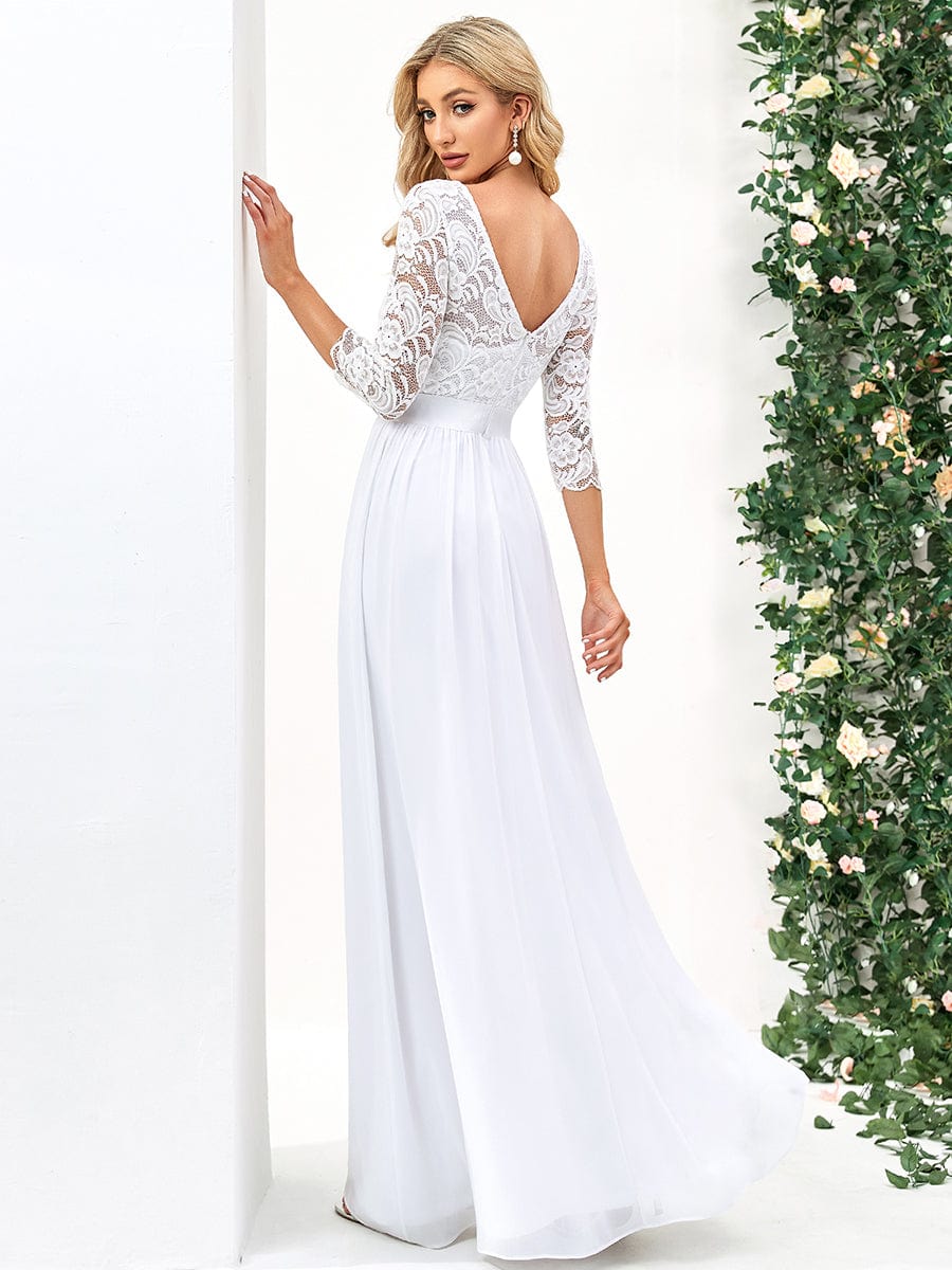 Elegant Round Neck A Line See-Through Lace Bridesmaid Dress