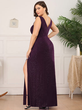 Floor Length V Neck Shimmery Evening Dresses with Side Split