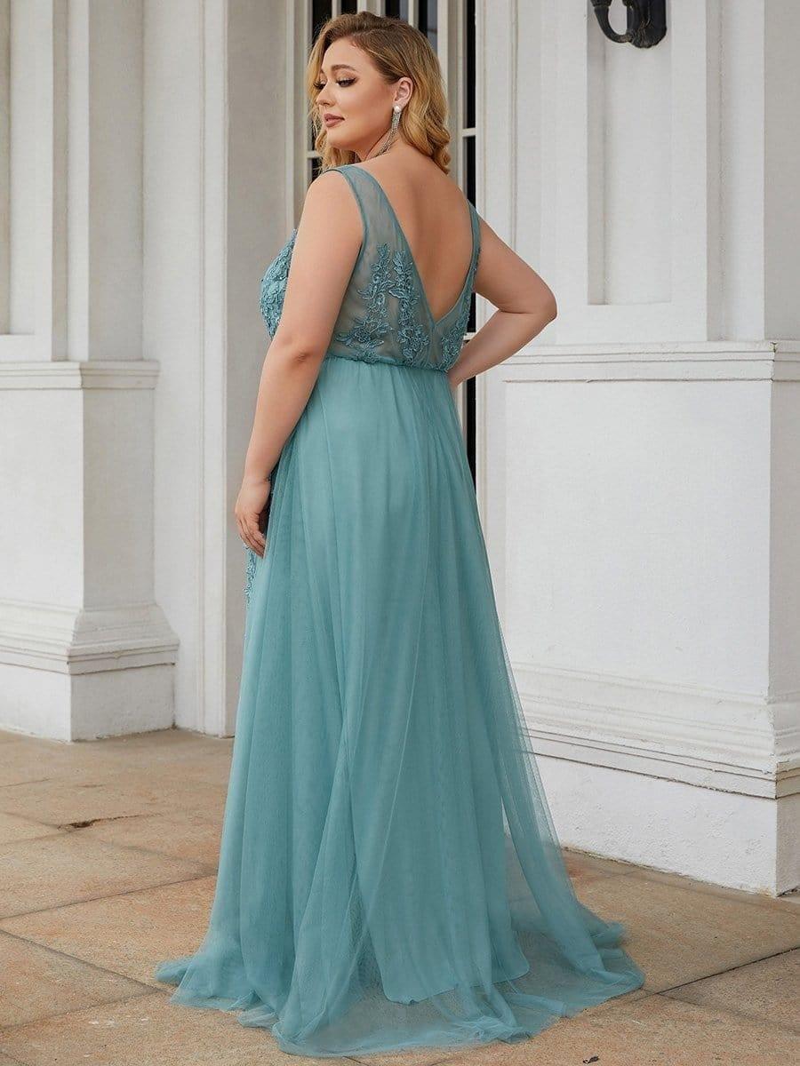 Elegant Sleeveless Applique Flowy Tulle Evening Dress