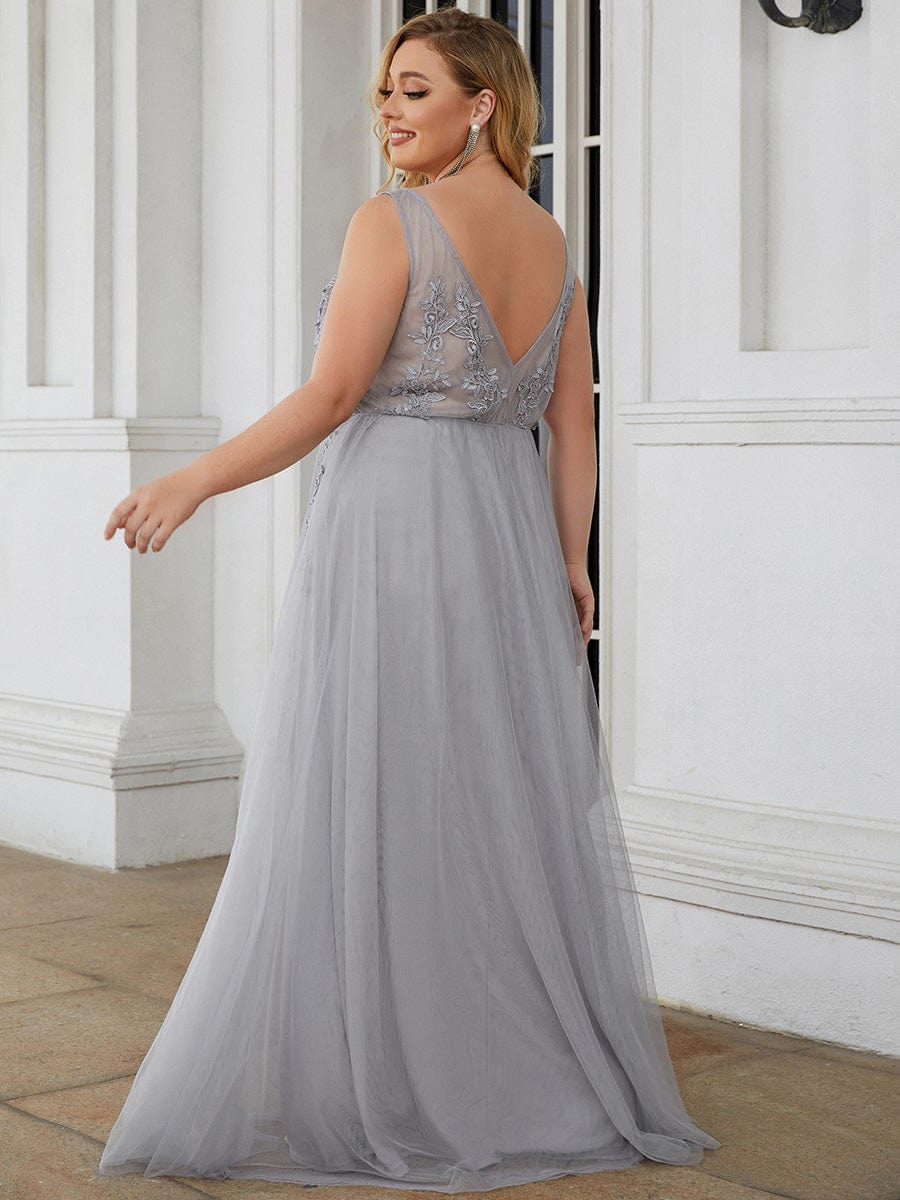 Custom Size Elegant Sleeveless Applique Flowy Tulle Evening Dress