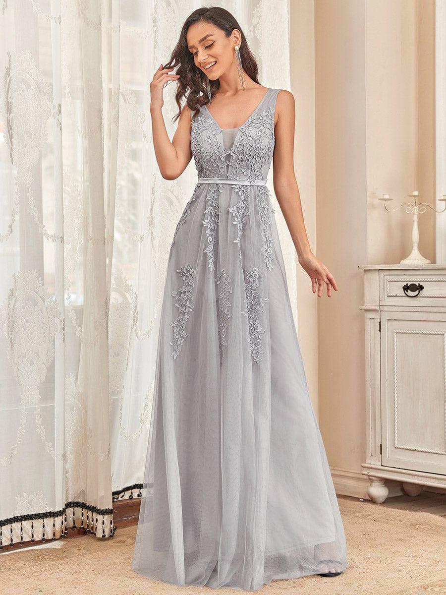 Custom Size Elegant Sleeveless Applique Flowy Tulle Evening Dress