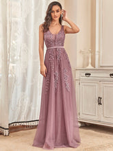 Elegant Sleeveless Applique Flowy Tulle Evening Dress #color_Purple Orchid