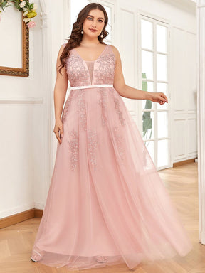 Plus Size Elegant Sleeveless Applique Flowy Tulle Evening Dress