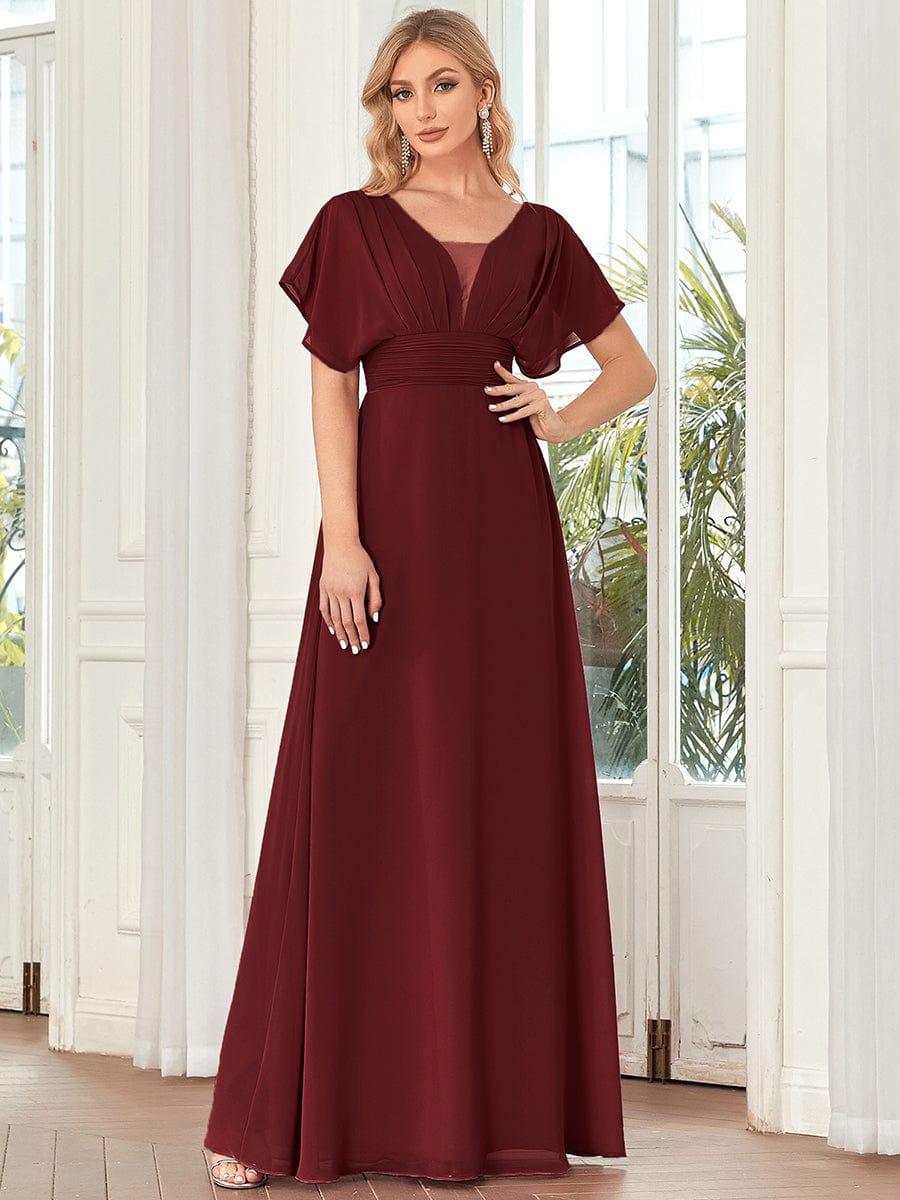 Custom Size Stunning A-Line Empire Waist Chiffon Wedding Guest Dress #color_Burgundy