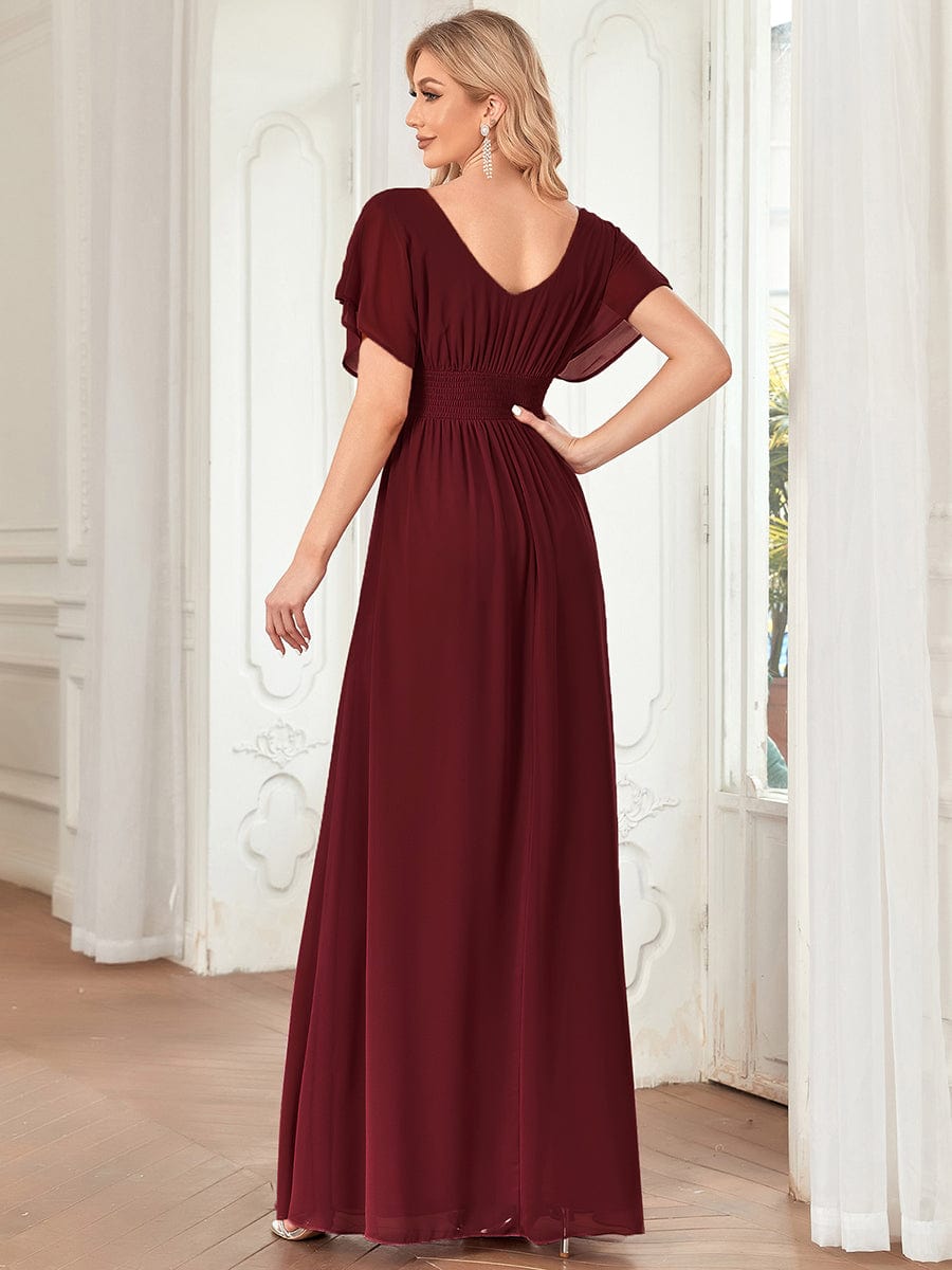 Women's A-Line Empire Waist Chiffon Evening Party Maxi Dress #color_Burgundy
