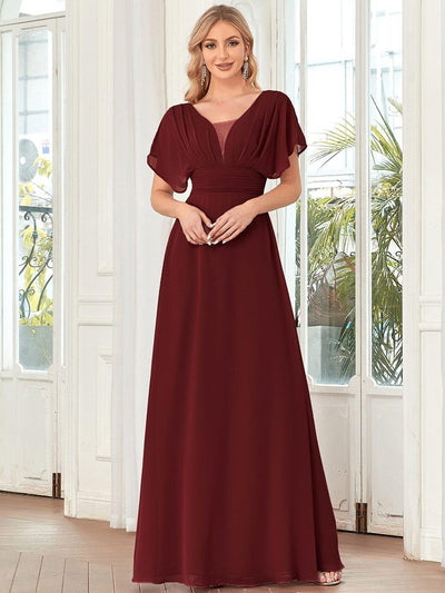 Stunning A-Line Empire Waist Chiffon Wedding Guest Dress #color_Burgundy