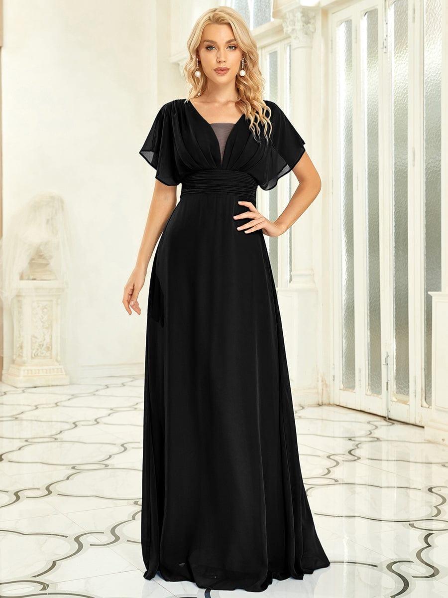 Women's A-Line Empire Waist Chiffon Evening Party Maxi Dress #color_Black