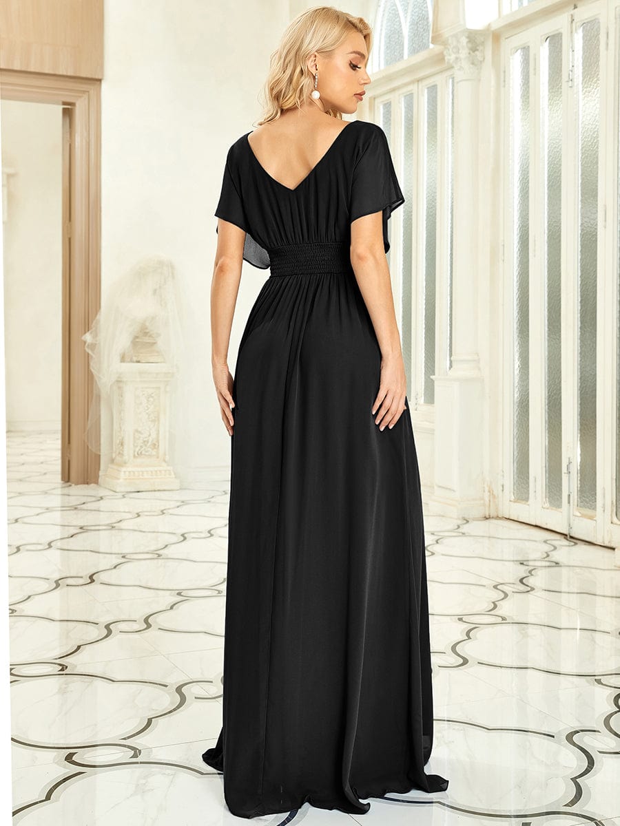 Women's A-Line Empire Waist Chiffon Evening Party Maxi Dress #color_Black