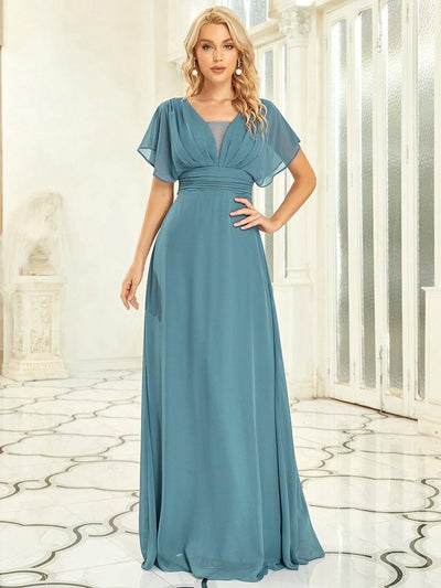 Women's A-Line Empire Waist Chiffon Evening Party Maxi Dress #color_Light Teal