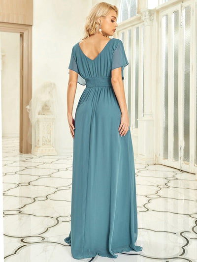 Women's A-Line Empire Waist Chiffon Evening Party Maxi Dress #color_Light Teal
