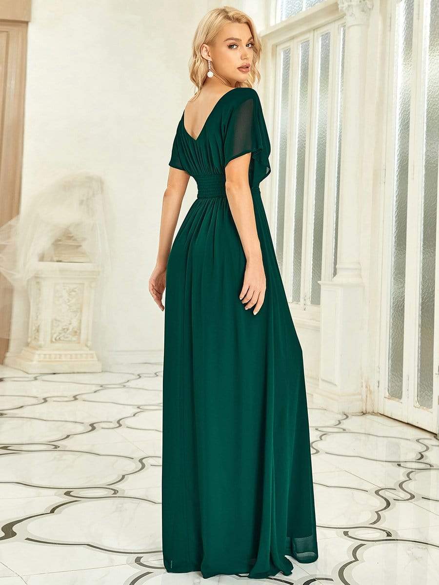 Stunning A-Line Empire Waist Chiffon Wedding Guest Dress #color_Dark Green