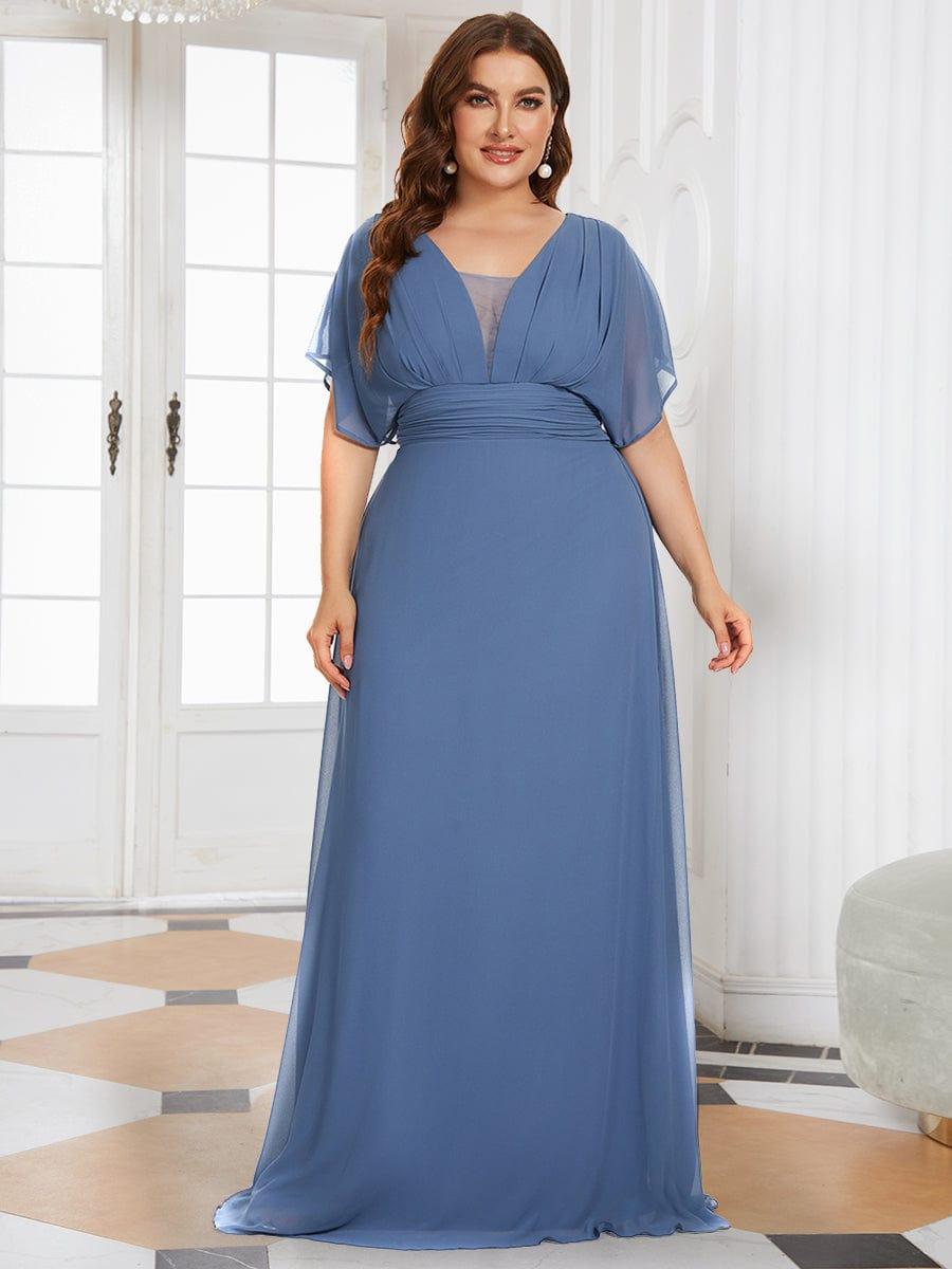 A-Line Empire Waist Chiffon Long Evening Party Dress #color_Dusty Blue