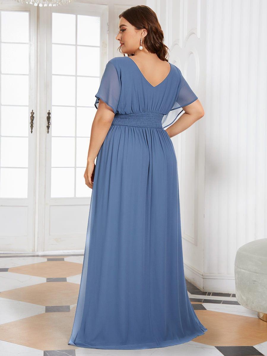 A-Line Empire Waist Chiffon Long Evening Party Dress #color_Dusty Blue