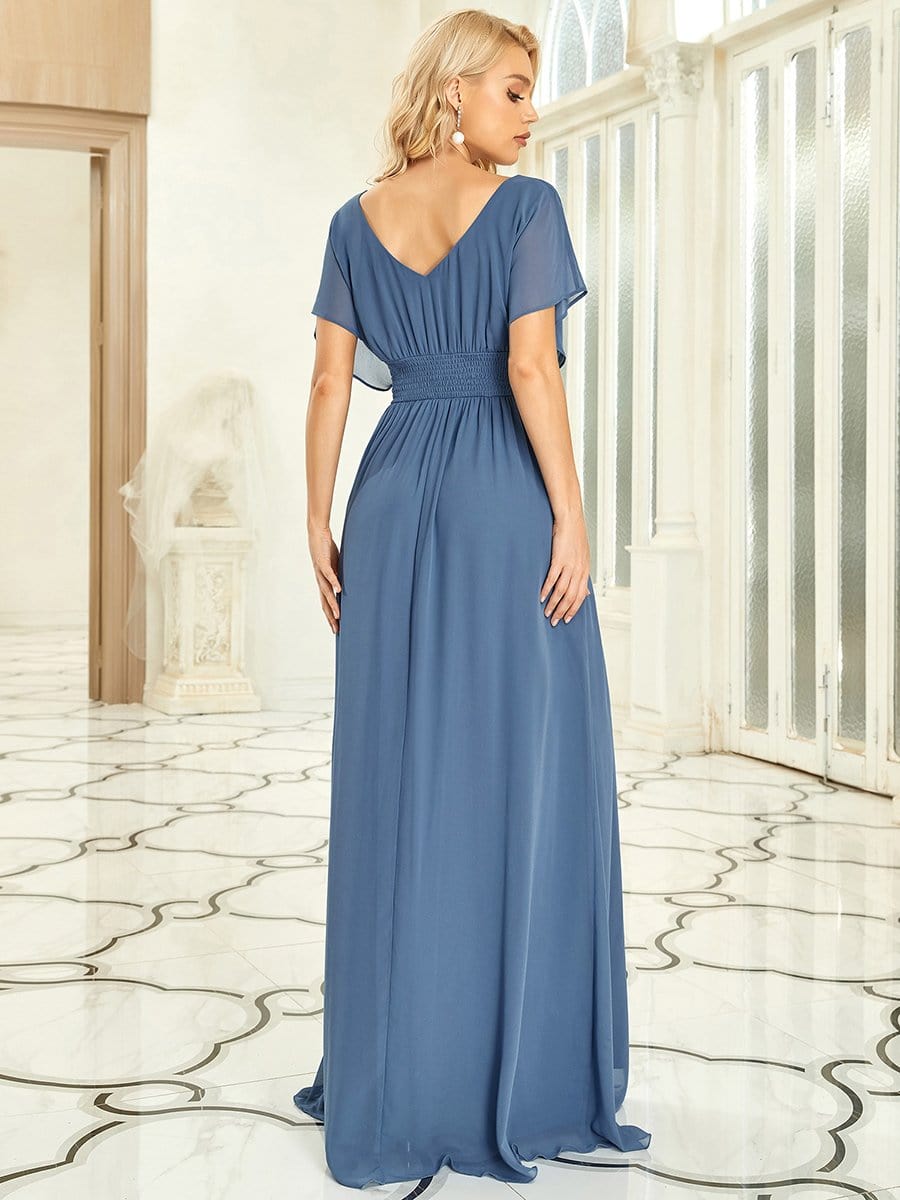 A-Line Empire Waist Chiffon Long Evening Party Dress #color_Dusty Navy