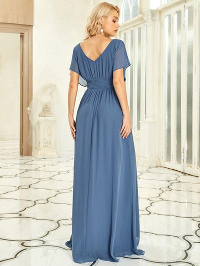 A-Line Empire Waist Chiffon Long Evening Party Dress #color_Dusty Blue