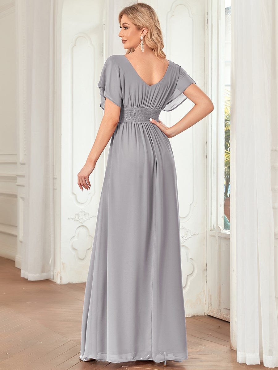 Women's A-Line Empire Waist Chiffon Evening Party Maxi Dress #color_Grey