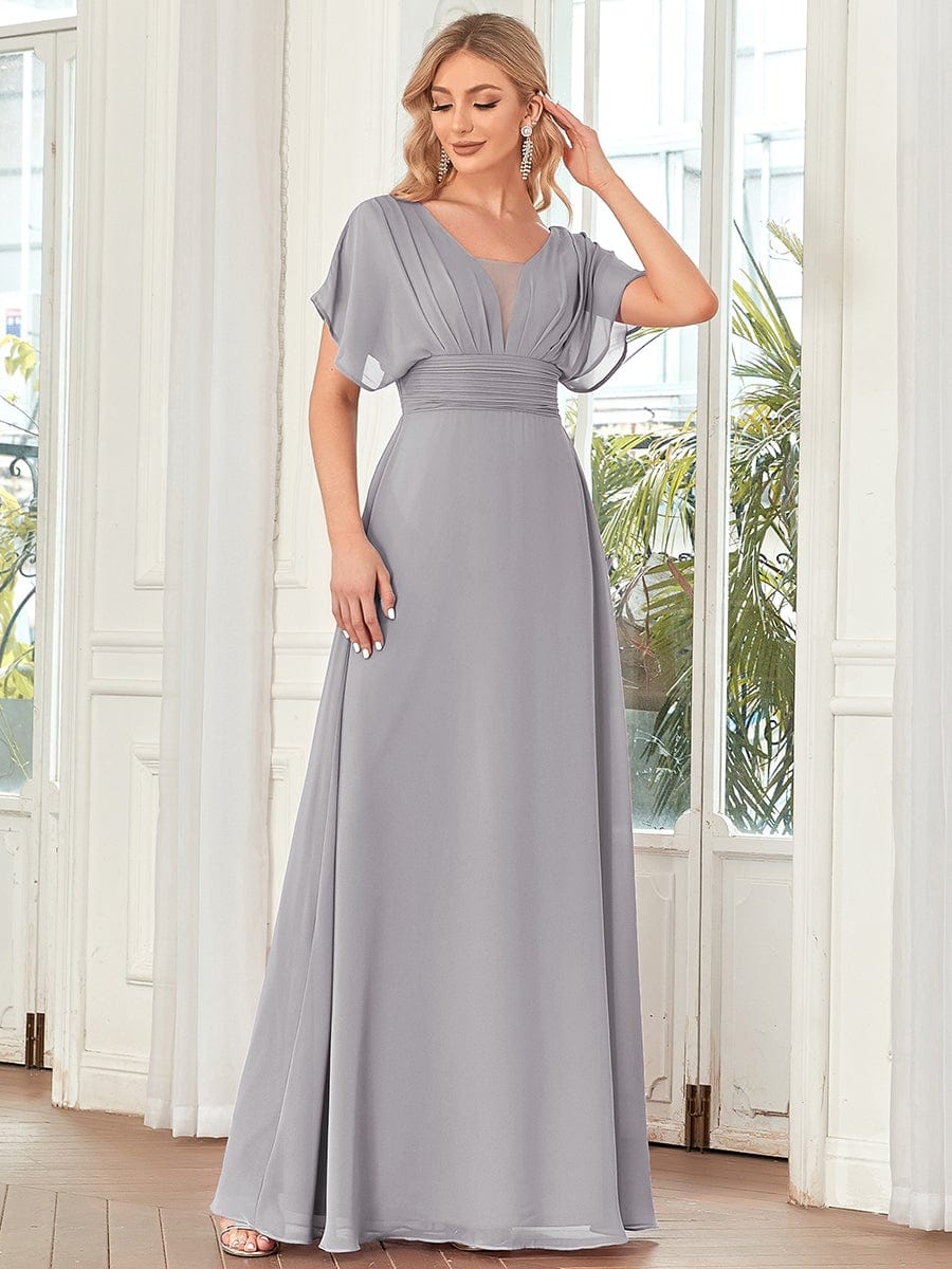 Stunning A-Line Empire Waist Chiffon Wedding Guest Dress #color_Grey
