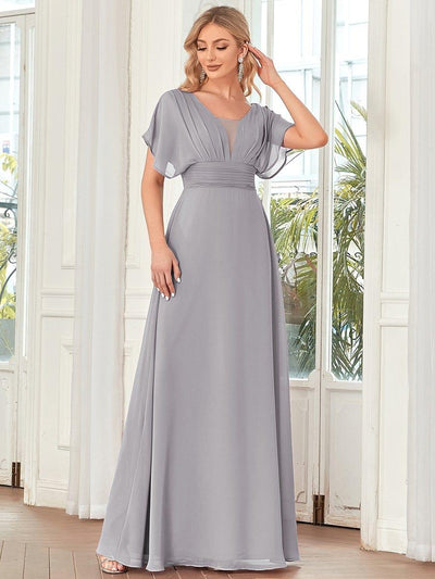 Women's A-Line Empire Waist Chiffon Evening Party Maxi Dress #color_Grey
