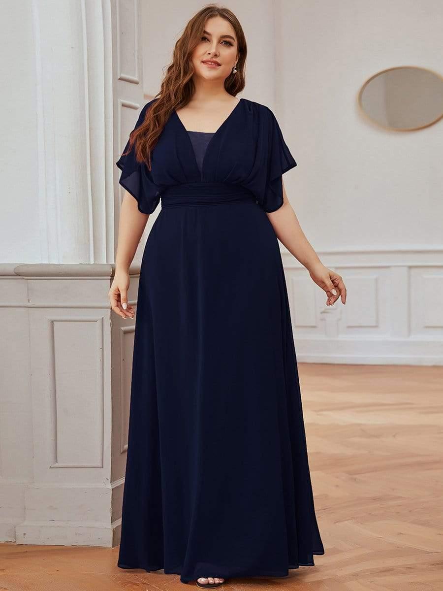 Plus Size V-neck A-Line Empire Waist Chiffon Evening Dress